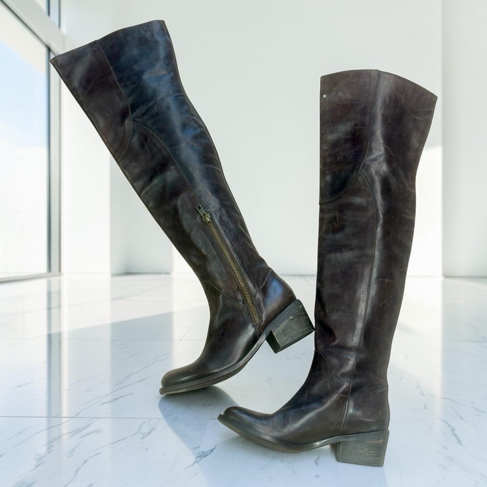 Vintage Y2K Bronx Brown Leather Knee High Zip Boots Eu 36 5.5-6 US